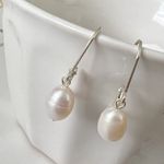 925 sterling silver Genuine Freshwater Cultured Pearl Drop Dangle Earrings White Photo 2