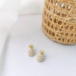 Gold and Pearl Pineapple Earrings Photo 4