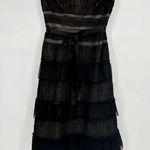 BCBG Maxazria Strapless Feather Trim Cocktail Dress Tiered Black Women's 12 Photo 0
