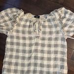 VICI  cotton ruffle mini dress. Cream and gray plaid. Puff sleeves. Size medium Photo 3