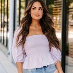 VICI JAEL SMOCKED PEPLUM CROP TOP - LILAC Photo 0
