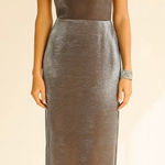 ZARA  Merallic Silver Strappy Back Slip Maxi Semi Formal Dress Wedding Guest Photo 0