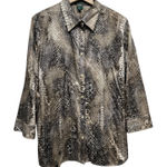 Ralph Lauren Lauren Womens Button Up Shirt 1X Brown Snake Animal Print Cotton Photo 0