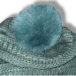 Authentic C.C Beanie Women’s Green Slouchy Cable Knit Faux Fur Pom Hat Winter Photo 2