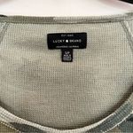 Lucky Brand Womens Scoop Neck Top Shirt Green Camo Thermal Waffle Raw Edge Small Photo 1