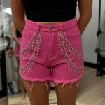 Revolve NWT Blue B Collection Pink Rhinestone Fringe Denim Shorts. Size Medium Photo 6