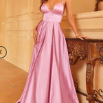 Satin Formal Ball Gown Pink‎ Spaghetti Strap Cross Back Maxi Dress Sz M Pink Size M Photo 0