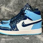 Jordan Nike Air 1 Retro High OG UNC Patent Blue Chill CD0461-401 Youth 6.5Y (Women 8) Photo 0