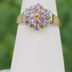 Solid 14K Yellow Gold Pink Green Yellow Blue Pastel Sapphire Ring sz 8.25 Photo 7