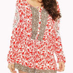 Free People Gardenia Combo Red White Floral Medallion Print Resortwear Romper Photo 0