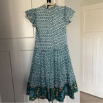 OLIPHANT Smocked Flirty Short Dress Veranda Turquoise Blue Size XS Photo 4