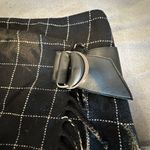 David N Wool Blend Black Windowpane Wrap Skirt Faux Leather Fringe Detail. 10. Photo 6