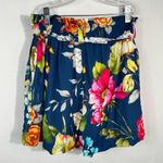 Lavender Brown Blue Floral Linen Blend High Rise Tie Waist Paper Bag Shorts S Photo 3