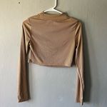 None Tan Ribbed Long Sleeve Top With Asymmetric Cut Out Size Medium Photo 1