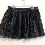 Decree Black Silver Metallic Shimmer Tulle Elastic Waist Mini Tutu A-Line Skirt Photo 1