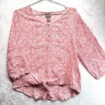 Chico's Chico’s Gauzy Tie Front 3/4 Sleeve Aztec Print Boho Popover Blouse in Watermelon Photo 1