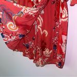 Angie Size M Red Romper Boho Wrap Front Ruffle Sleeve Shorts Photo 3