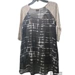 H.I.P. Tunic Top Blouse‎ Sheer Panel 3/4 Sleeve Casual Beige Black Size S Photo 1