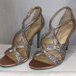 Betsey Johnson  Rhinestone Champagne Satin Ankle Strap Stiletto Heel 10 nwot Photo 0