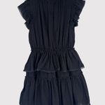 TALULAH Womens Dress Black Mini Layered Ruffle Swiss Dot V Neck Fit Flare Small Photo 1