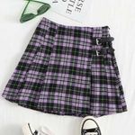 SheIn Plaid Buckled Pleated Mini Skirt Photo 0