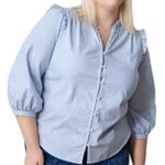 LC Lauren Conrad Women's  Blue Stripes 3/4 Sleeve Plus‎ Size 3X Blouse Button-Up Photo 0