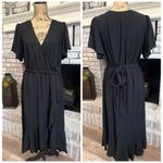 Ava & Viv  Black Faux Wrap Midi Dress Flutter Sleeve Tie Waist Plus Size 1X Rayon Photo 1