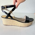 Michael Kors  Women’s Black Leather Wedge Platform Sandals Ankle Strap Size 9.5 M Photo 1