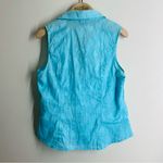 Tribal Blue Sleeveless Textured Button Down Blouse size 12 made in Bulgaria Photo 1