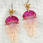 Pink Jellyfish Stud Dangle Earrings, Beach Earrings, Novelty Earrings Photo 0