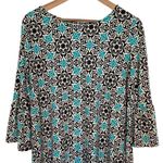 kim rogers Geo Print Shift Dress Black Teal Size Small Business Casual Photo 1