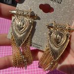 Natasha gold tone arrow head tassels diamonds earrings Photo 1
