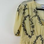 Ganni  Pale Butter Yellow Floral Pleated Georgette Mini Dress Size Medium Photo 2