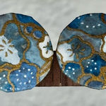 Blue hand painted round floral earrings Photo 0