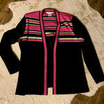 Misook Exclusively  pink black striped pocket knit cardigan sweater fall casual Photo 0