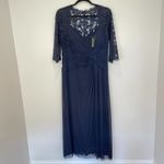 La Femme NWT Ruched Twist Column Navy Lace Sleeve Evening Gown 23244 Size 20 Photo 2