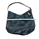 Antonio Melani  black leather medium size shoulder bag purse floral stitching pat Photo 6