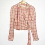 Free People NWT Shirt We The Free Plaid Wrap Women's Small Pink Long Sleeve Photo 3