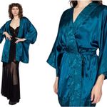 Victoria's Secret Vintage 90s Victoria’s Secret gold label satin kimono robe peacock blue one size Photo 1
