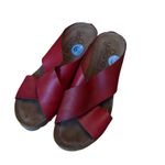 Yokono Red Leather Cross Strap Cork Platform Espadrille Wedge Sandals 6.5 resort Photo 6