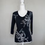 Tryst Vintage  Y2K Woman’s Top Black Sz M 3/4 Sleeve V-neck Whimsigoth Celestial Photo 2