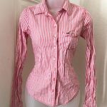 Hollister 2000s Co. pinkish red and white vertical striped button up down fitted shirt long sleeve Measurement in pics Office siren core Photo 0