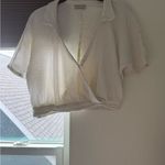 Urban Outfitters  Blouse Top Womens Small Cropped White Wrap Short Sleeve Photo 9