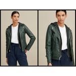 Guess ππ Faux Leather Hooded Moto Jacket Zip Front Scuba ~ Hunter Green XL NWT Photo 5