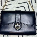 Gucci Vintage GG  Vintage Black Leather Clutch Purse Convertible Gold Strap Chain Photo 0