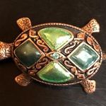 Liz Claiborne Vtge Bronze & Green Turtle Brooch Photo 0