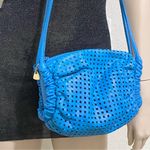 Rare Vintage BRIO! Blue Perforated Genuine Leather Barrel Shoulder Crossbody Bag Photo 0