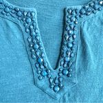 Loft  Beaded Split-Neck Tunic Womens Size M Teal Boho Western Coastal Cowgirl Top Photo 1