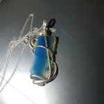 Blue Glass Quartz Silver Wire Wrapped Pendant Necklace On Atlas Sterling Chain Photo 15
