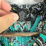 Alfani Blouse 8 Teal Black Boho Paisley Pleated Bell Sleeve Career Tunic Top Y2K Photo 4